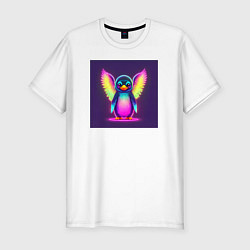 Мужская slim-футболка Неоновый пингвин с крыльями