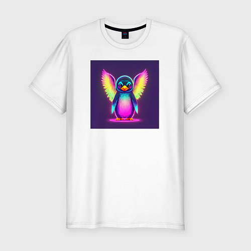Мужская slim-футболка Неоновый пингвин с крыльями / Белый – фото 1