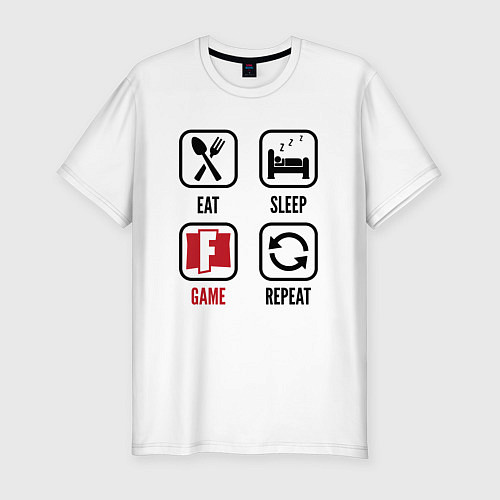 Мужская slim-футболка Eat - sleep - Fortnite - repeat / Белый – фото 1