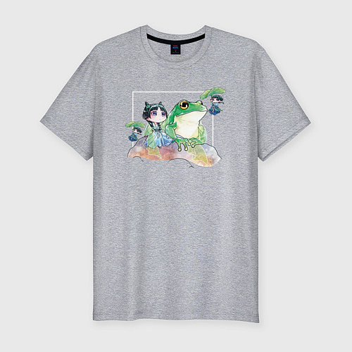 Мужская slim-футболка Маомао чиби и лягушка - Монолог фармацевта / Меланж – фото 1