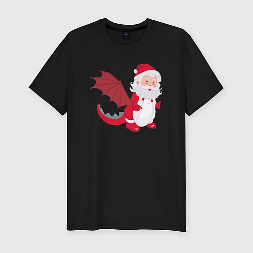 Мужская slim-футболка Дед Мороз в костюме дракона / Черный – фото 1
