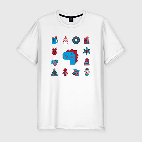Мужская slim-футболка Китайский дракон и новогодние символы / Белый – фото 1