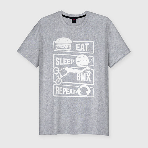 Мужская slim-футболка Еда сон bmx / Меланж – фото 1