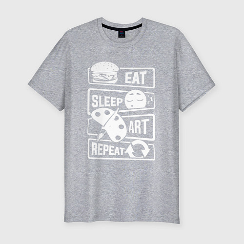 Мужская slim-футболка Еда сон искусство / Меланж – фото 1