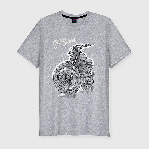 Мужская slim-футболка Старая школа - мотоцикл / Меланж – фото 1