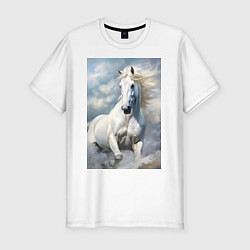 Мужская slim-футболка Белая лошадь на фоне неба
