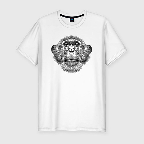 Мужская slim-футболка Шимпанзе смотрит вверх / Белый – фото 1