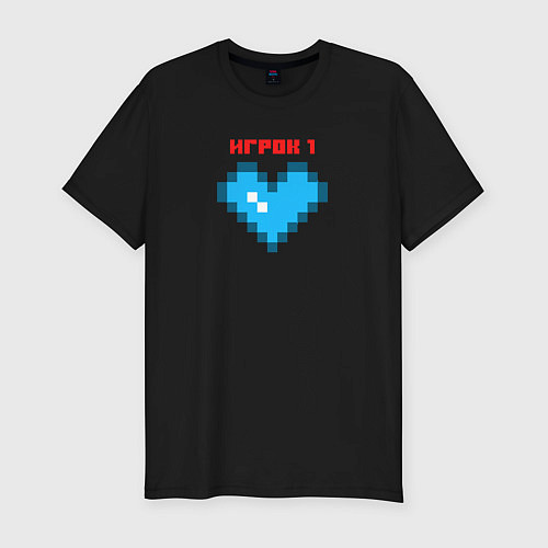 Мужская slim-футболка Heart player 1 pixel / Черный – фото 1