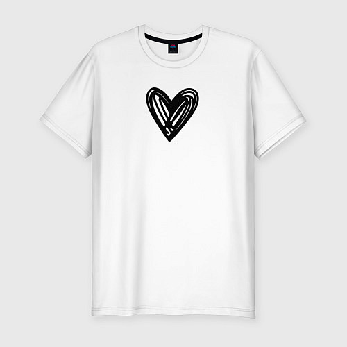 Мужская slim-футболка Рисованное чёрное сердце парное / Белый – фото 1