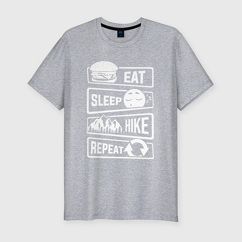 Мужская slim-футболка Еда сон поход / Меланж – фото 1