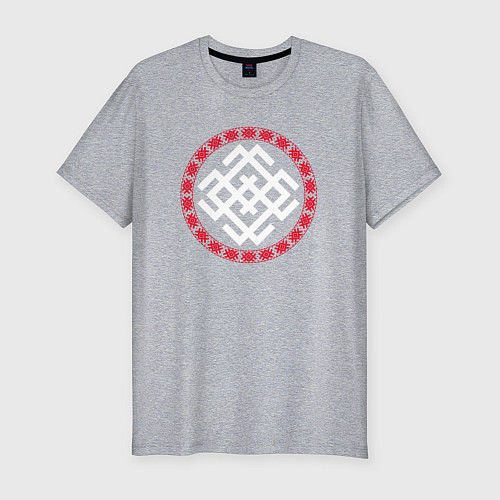 Мужская slim-футболка Символ оберег белобога в кольце / Меланж – фото 1