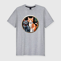 Футболка slim-fit Два котика ждут Новый Год, цвет: меланж