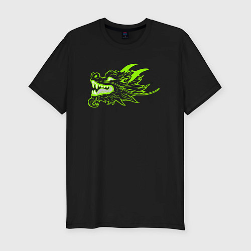 Мужская slim-футболка Драконья голова ядовито-зелёная / Черный – фото 1