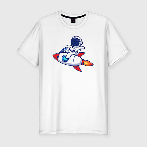 Мужская slim-футболка Космонавт верхом на ракете / Белый – фото 1