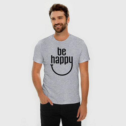 Мужская slim-футболка Смайлик - будь счастлив / Меланж – фото 3