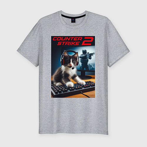 Мужская slim-футболка Counter strike 2 - kitten / Меланж – фото 1