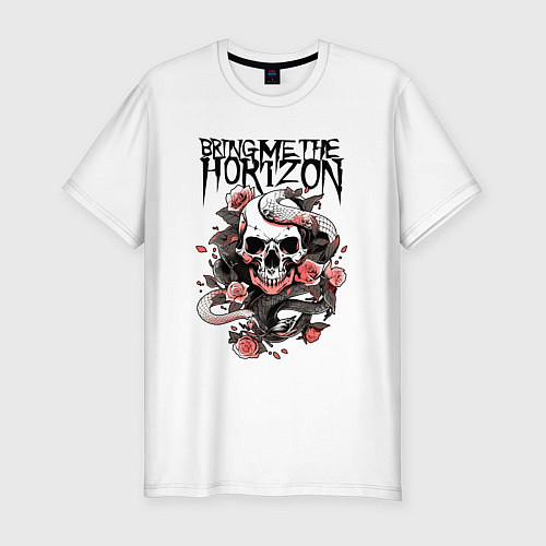 Мужская slim-футболка Bring Me the Horizon - A skull with roses / Белый – фото 1