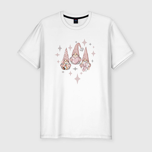 Мужская slim-футболка Милые гномы с сердечком / Белый – фото 1