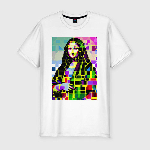 Мужская slim-футболка Mona Lisa - mosaic pop art / Белый – фото 1