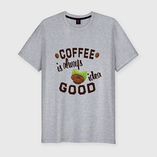 Мужская slim-футболка Кофе хорошая идея / Меланж – фото 1