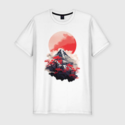 Мужская slim-футболка Солнце на фоне горы