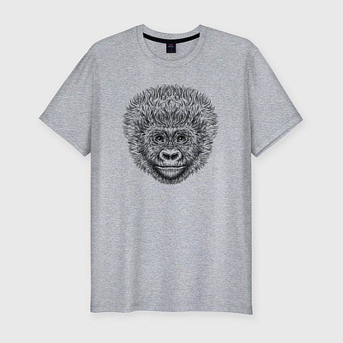 Мужская slim-футболка Голова детеныша гориллы / Меланж – фото 1