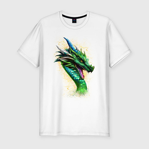 Мужская slim-футболка Зеленый Фантастический Дракон / Белый – фото 1