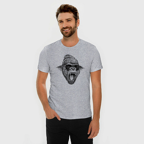 Мужская slim-футболка Горилла в очках / Меланж – фото 3
