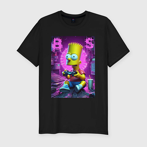 Мужская slim-футболка Bart Simpson - cool gamer / Черный – фото 1