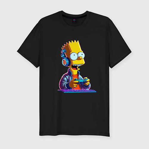 Мужская slim-футболка Bart is an avid gamer / Черный – фото 1