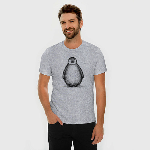 Мужская slim-футболка Пингвиненок спереди / Меланж – фото 3
