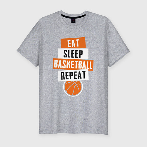 Мужская slim-футболка Eat sleep basketball / Меланж – фото 1