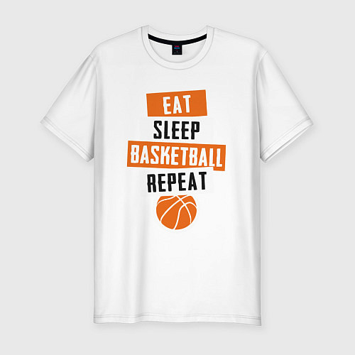 Мужская slim-футболка Eat sleep basketball / Белый – фото 1