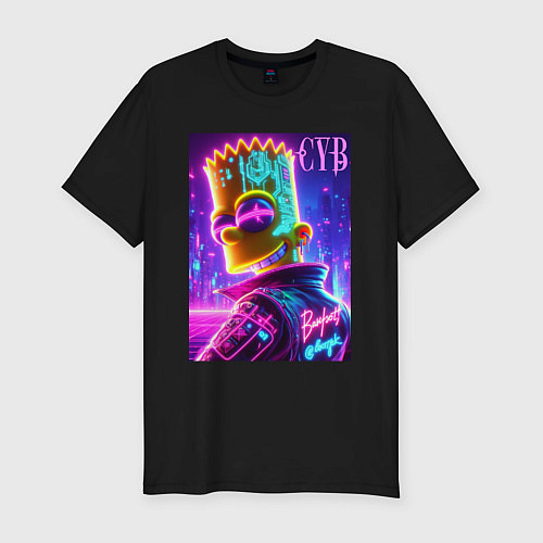 Мужская slim-футболка Cyber Bart - neon glow / Черный – фото 1