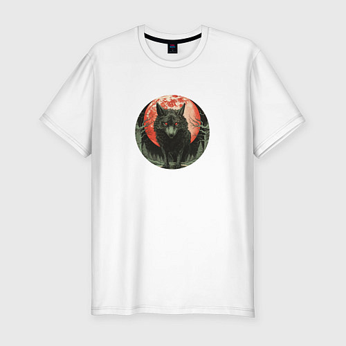 Мужская slim-футболка Злой волк в кровавом закате / Белый – фото 1