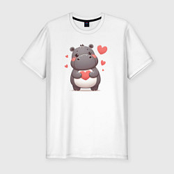 Футболка slim-fit Милый бегемотик с сердечками, цвет: белый