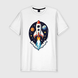 Мужская slim-футболка Ракета в космосе