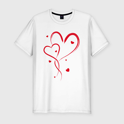 Мужская slim-футболка Пересекающиеся красные сердца / Белый – фото 1