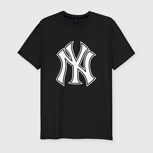 Мужская slim-футболка New York yankees - baseball logo / Черный – фото 1