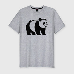 Футболка slim-fit Стоящая на четырёх лапах чёрная панда, цвет: меланж