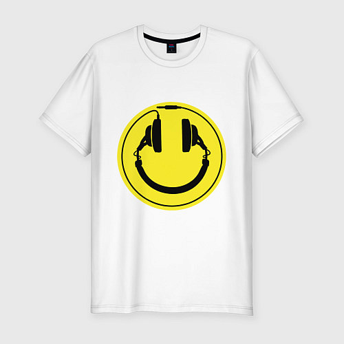 Мужская slim-футболка Смайл диджея / Белый – фото 1