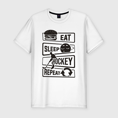 Мужская slim-футболка Eat sleep hockey / Белый – фото 1