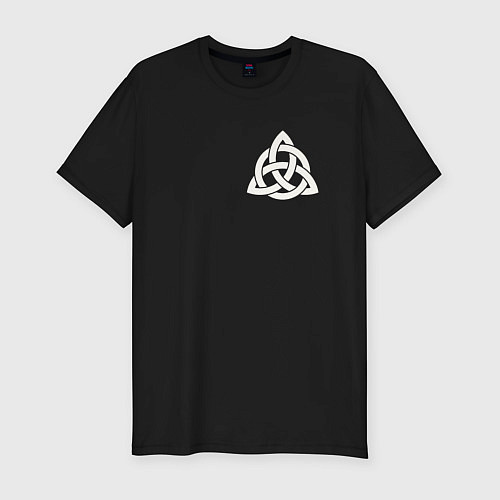 Мужская slim-футболка Символ трикветр трилистник на груди / Черный – фото 1