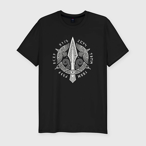 Мужская slim-футболка Копьё одина и вороны воины / Черный – фото 1