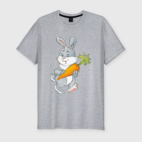 Мужская slim-футболка Мультяшный заяц с морковкой / Меланж – фото 1