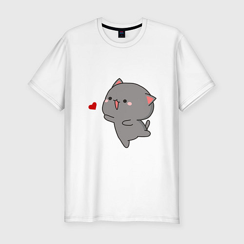 Мужская slim-футболка Влюблённый котик парная / Белый – фото 1