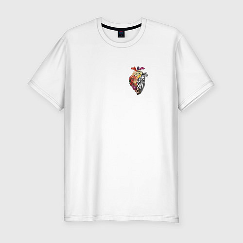 Мужская slim-футболка Сердце и цветы / Белый – фото 1