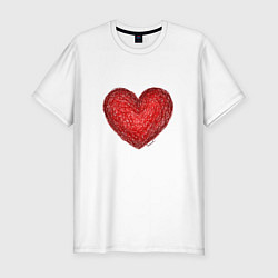 Мужская slim-футболка Красное сердце нарисованное карандашами