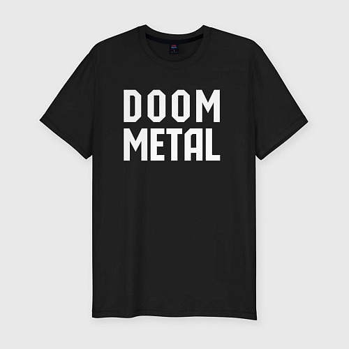 Мужская slim-футболка Надпись Doom metal / Черный – фото 1