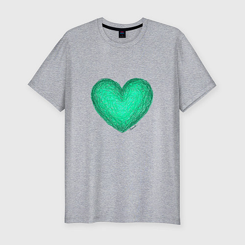 Мужская slim-футболка Рисунок сердце бирюзового цвета / Меланж – фото 1